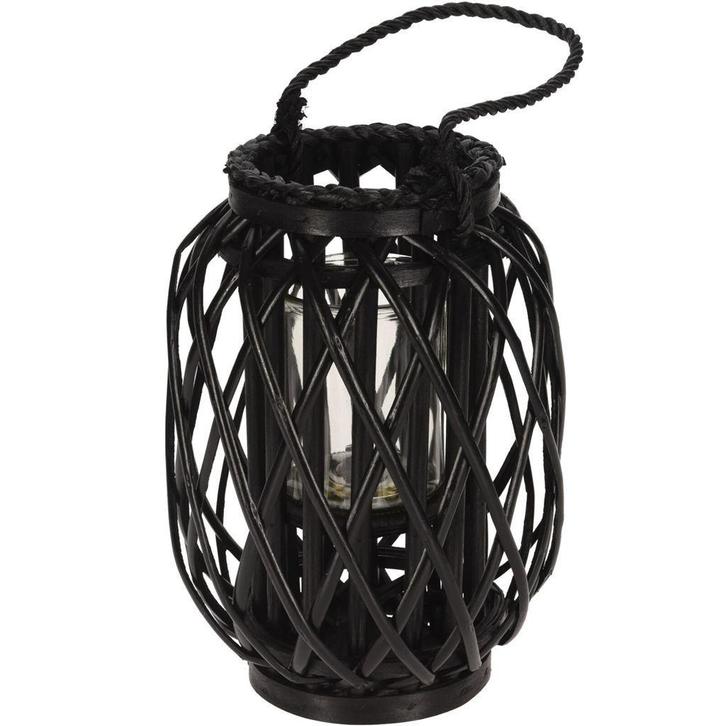 Windlicht van zwart bamboe, Huis en Inrichting, Woonaccessoires | Kandelaars en Kaarsen, Nieuw, Overige materialen, Zwart, Ophalen of Verzenden