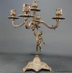 Antieke bronzen kandelaar met Putto, Antiek en Kunst, Antiek | Kandelaars, Ophalen of Verzenden, Koper of Brons