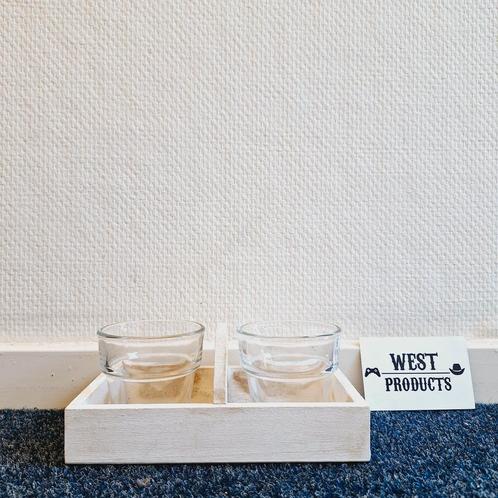 2x Waxinelichthouder / 2 Theelichten in Houten Houder, Huis en Inrichting, Woonaccessoires | Kandelaars en Kaarsen, Gebruikt, Kandelaar