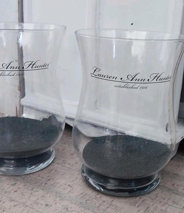2 glazen vazen stolpen windlichten Lauren Ann Hunter 30 cm, Huis en Inrichting, Woonaccessoires | Stolpen, Zo goed als nieuw, Ophalen