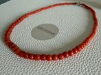 R274/Vintage LANGER Austria Zilveren KORAAL parel ketting, Gebruikt, Verzenden, X, Rood
