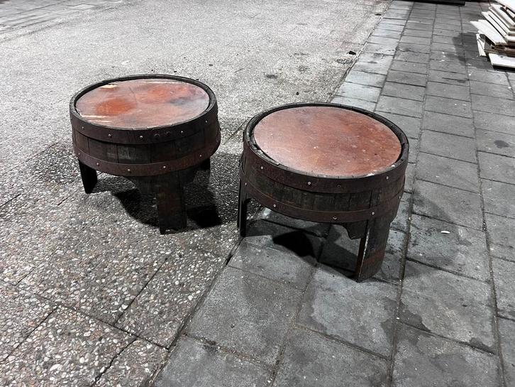 Biertonnetjes gehalveerd bijzettafel kroeg 4 stuks, Huis en Inrichting, Tafels | Bijzettafels, Gebruikt, Rond, 45 tot 60 cm, Minder dan 55 cm