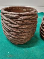 Bloempotjes bruin gevlochten hout aardewerk, Ophalen of Verzenden