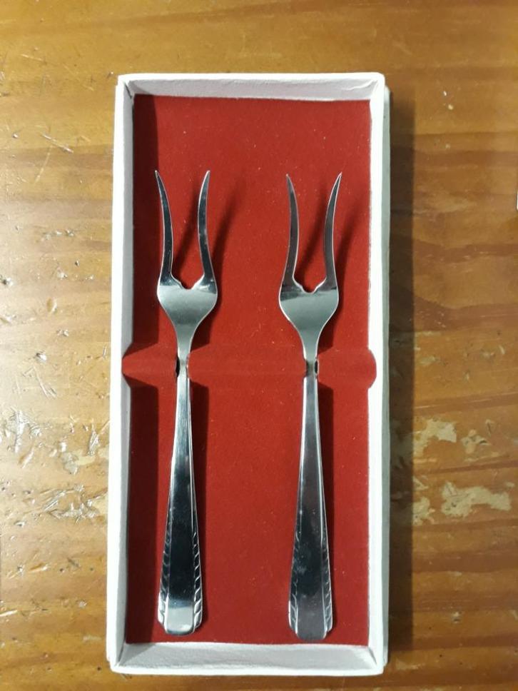 2x vleesvorkje Haags lofje, Antiek en Kunst, Antiek | Bestek, Ophalen of Verzenden