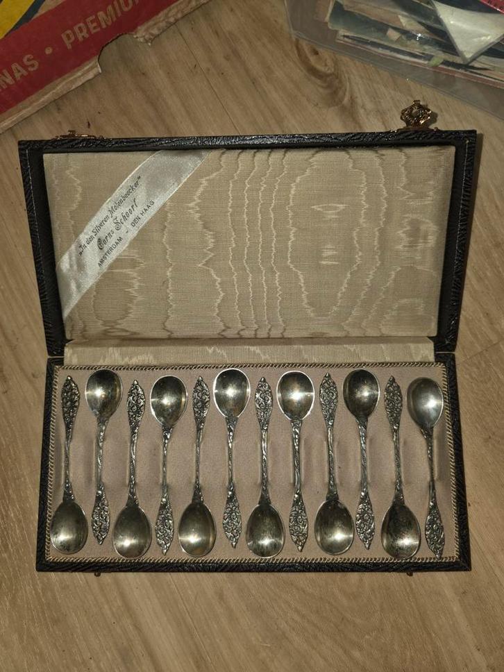 Antieke zilveren theelepels (12) - 1760 gemerkt 925, Antiek en Kunst, Antiek | Goud en Zilver, Ophalen of Verzenden