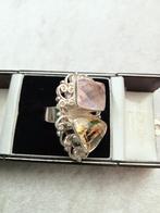Mooie  Lange Zilveren Ring -met Citrien en Rosekwarts, Verzenden, Zilver, Ring, Met edelsteen