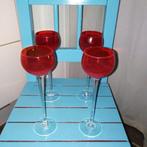 Elegante rode likeurglaasjes op hoge heldere voet 4 stuks, Huis en Inrichting, Ophalen, Glas of Glazen, Gebruikt, Glas