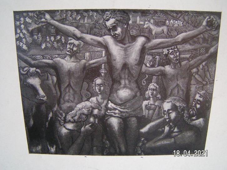 H.Bekman Inktets Dood en herrijzenis van Jezus uit limburg, Antiek en Kunst, Kunst | Etsen en Gravures, Verzenden