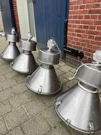 4x oude fabriekslampen met glazenbol kap onderkant gepolijst, Ophalen