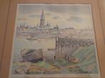 Zweefdruk/Litho Gezicht op Antwerpen van J. Fenaux 1954, Antiek en Kunst, Kunst | Schilderijen | Klassiek, Ophalen of Verzenden