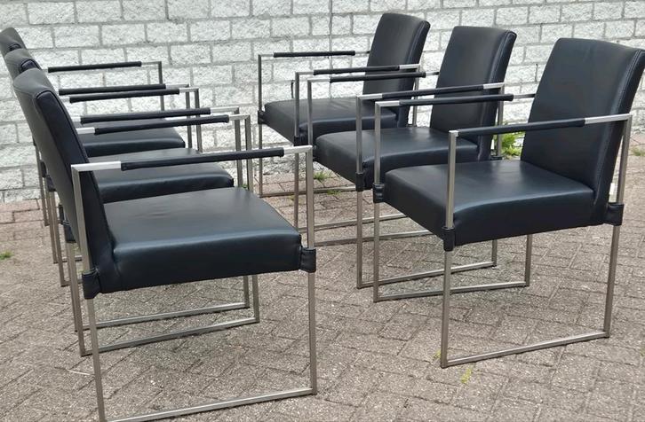Design eetkamerstoelen zwart Leer bert plantagie Model Clark, Huis en Inrichting, Stoelen, Zo goed als nieuw, Vijf, Zes of meer stoelen