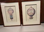 twee aquarellen van de eerste luchtballon, Huis en Inrichting, Woonaccessoires | Schilderijen, Tekeningen en Foto's, Ophalen, Minder dan 50 cm