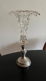 Antieke kristallen vaas met zilveren voet, Ophalen of Verzenden