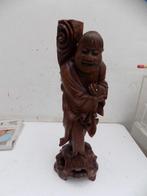 Houtsnijwerk boedha boedhistische monnik vis vintage, Ophalen of Verzenden