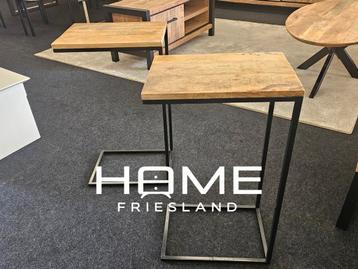 Set van 2 bijzet tafels- Massief Mango en Staal beschikbaar voor biedingen