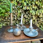 Lot van 3 Oude Tinnen Kandelaars met Kannetje, Ophalen, Overige materialen