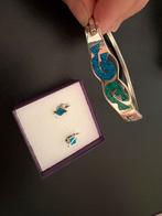 Armband en oorbellen groen blauw, Ophalen of Verzenden, Zilver, Armband