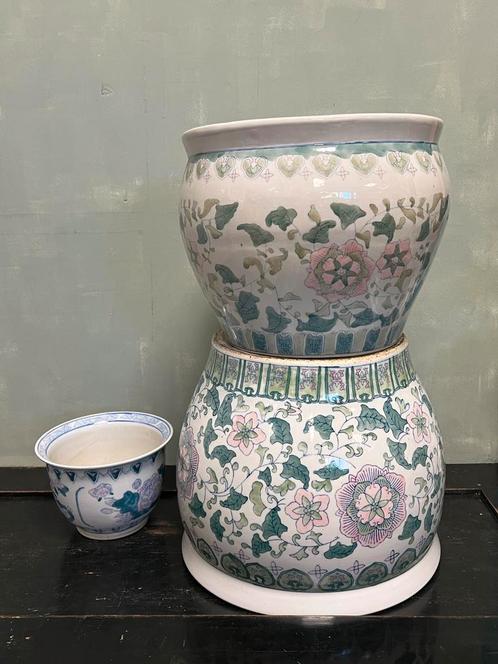 Vintage Chinees porselein bloempotten xxl set/3, Tuin en Terras, Bloempotten, Gebruikt, Overige materialen, Binnen, Balkon, Minder dan 40 cm