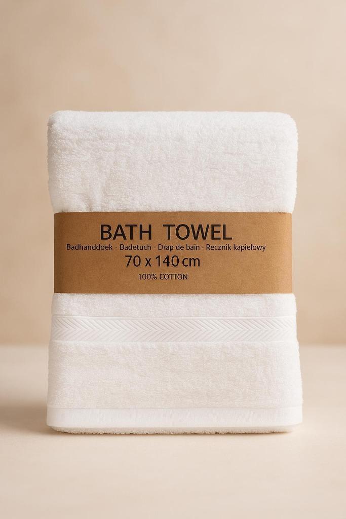 Partij witte badhanddoeken met bies 70x140cm, Huis en Inrichting, Badkamer | Badtextiel en Accessoires, Nieuw, Handdoek, Wit, Ophalen of Verzenden