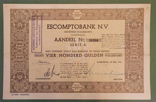 Nederlandsch Indische Escompto M. zonder stempel aandeel, Postzegels en Munten, Aandelen en Waardepapieren, Aandeel, 1950 tot 1970