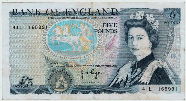 21-127 Engeland 5 pond ND, Postzegels en Munten, Bankbiljetten | Europa | Niet-Eurobiljetten, Los biljet, Overige landen, Verzenden
