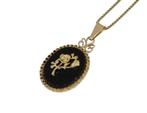 Onyx 14k gouden bloem ketting hanger vintage dames