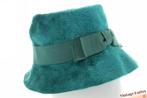 Vintage Dameshoed turkoise zacht haarvilt 55 = S tot XS, Ophalen of Verzenden, Zo goed als nieuw, 55 cm (S, 6⅞ inch) of minder