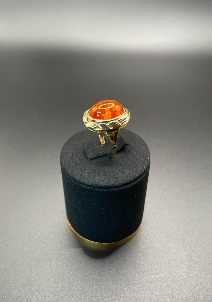 14K gouden vintage ring met barnsteen cabochon maat 17, Sieraden, Tassen en Uiterlijk, Ringen, Zo goed als nieuw, Dame, 17 tot 18