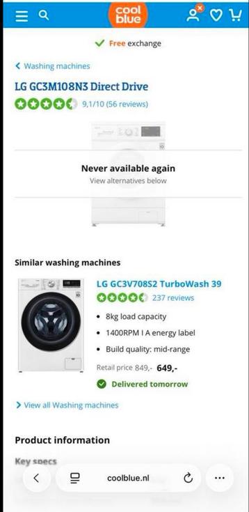 LG Direct Drive 8kg Wasmachine - Zo Goed Als Nieuw! beschikbaar voor biedingen