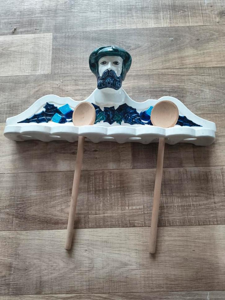 Handbeschilderd keramisch lepelrek voor 7 lepels, Antiek en Kunst, Antiek | Keramiek en Aardewerk, Ophalen of Verzenden