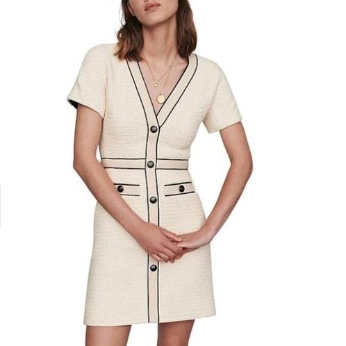 Maje Jurk - Elegante Tweed Look, Kleding | Dames, Jurken, Zo goed als nieuw, Maat 38/40 (M), Beige, Boven de knie, Ophalen of Verzenden