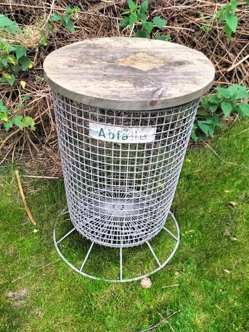 Vintage gegalvaniseerde afvalbak bijzettafel, Tuin en Terras, Overige Tuin en Terras, Ophalen