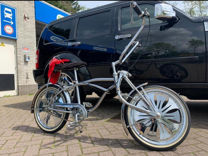 Dikke chromen LOWRIDER CRUISER met ‘DUB SPINNER WHEELS’, Fietsen en Brommers, Fietsen | Oldtimers, Ophalen