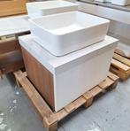 SALE Badmeubel 60 cm met waskom mat wit ribbel houtlook nr22, Ophalen of Verzenden, Nieuw