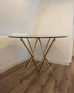 Glazen Ronde Tafel - Gouden Poten, Huis en Inrichting, Tafels | Eettafels, Ophalen, Rond, Tot twee personen, 50 tot 100 cm