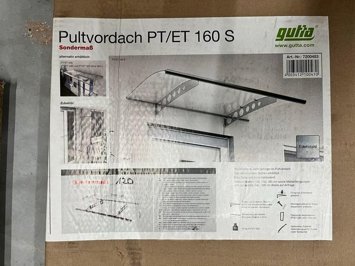 Voordeurluifel PT/ET 120 - Edelstaal & Plexiglas, Tuin en Terras, Overkappingen, Nieuw, Veranda, Verzenden