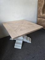 Salontafel eiken parket - kloosterpoot - UNIEK 70x70x45, Ophalen, 50 tot 100 cm, ., Vierkant