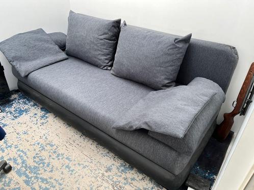 Slaapbank twee persoons antraciet stof met lederlook, Huis en Inrichting, Slaapkamer | Slaapbanken, Zo goed als nieuw, 160 cm