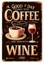 Nieuw! Vintage metalen tekstbord - Coffee and Wine, Ophalen of Verzenden, Nieuw
