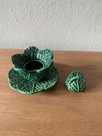 Vintage Barbotine Mosterdpotje met Deksel & Schotel, Overige materialen, Gebruikt, Ophalen of Verzenden, Minder dan 25 cm