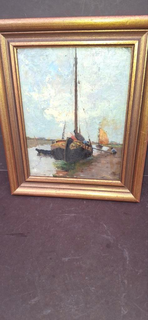 Klein schilderij - Boot op het water, Antiek en Kunst, Kunst | Schilderijen | Klassiek, Ophalen of Verzenden