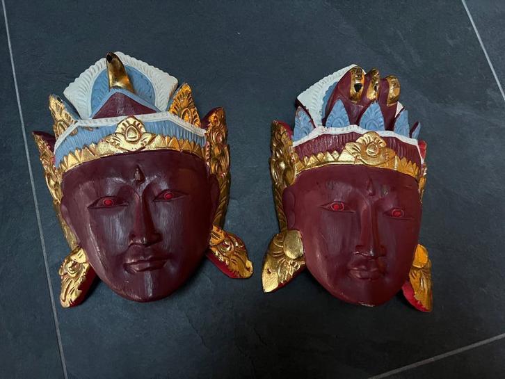 Rama Sita houtsnijwerk vintage masker set 30 cm, Antiek en Kunst, Kunst | Beelden en Houtsnijwerken, Ophalen of Verzenden