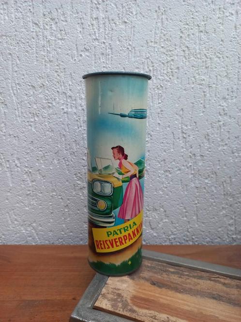 Patria Biskwies reisverpakking. Rond blik. Vintage. Brocant, Antiek en Kunst, Curiosa en Brocante, Ophalen of Verzenden