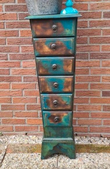 Ladenkast piramidekast vintage India stijl blauw, Huis en Inrichting, Kasten | Ladekasten, Zo goed als nieuw, 100 tot 150 cm, Minder dan 50 cm