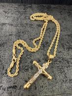 Prachtige 14 karaats gouden rope ketting met kruis, Ophalen of Verzenden, Nieuw, Goud, Goud