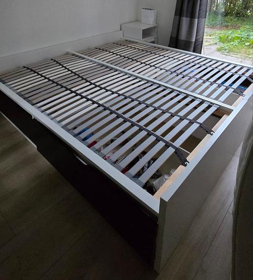 Stijlvol Bedframe met opbergruimte, Huis en Inrichting, Slaapkamer | Bedden, Gebruikt, Tweepersoons, 180 cm, 200 cm, Hout, Wit