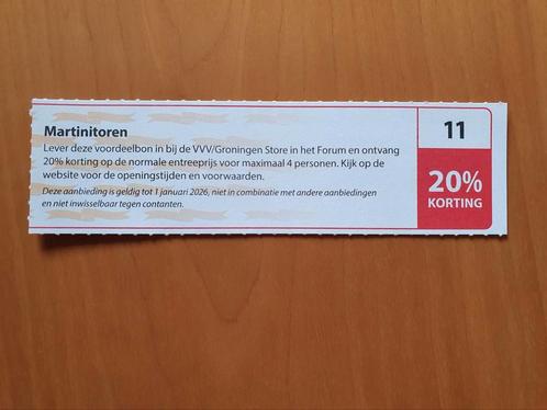 Martinitoren 20% korting maximaal 4 personen, Tickets en Kaartjes, Kortingen en Cadeaubonnen, Drie personen of meer, Overige typen