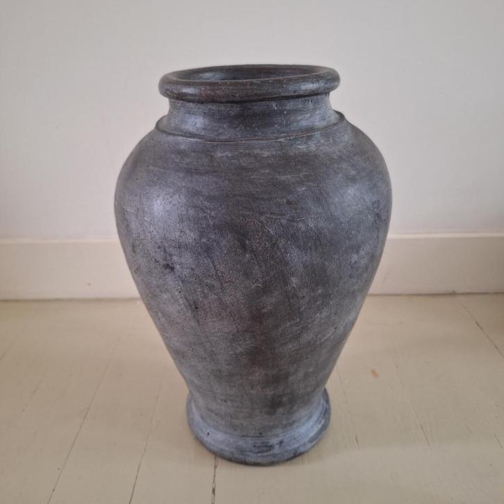 zwarte grote vaas / ompot - aardewerk, Huis en Inrichting, Woonaccessoires | Vazen, Zo goed als nieuw, Zwart, Minder dan 50 cm