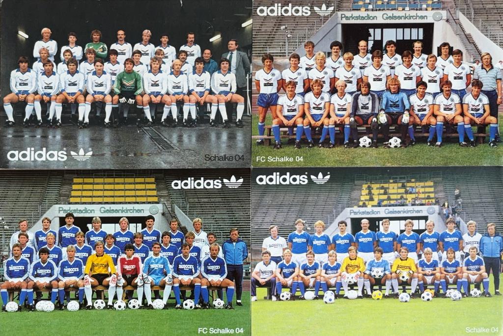 4 Adidas Elftalkaarten Schalke ‘04 - jaren 80, Ophalen of Verzenden, Zo goed als nieuw, F.C. Twente, Spelerskaart
