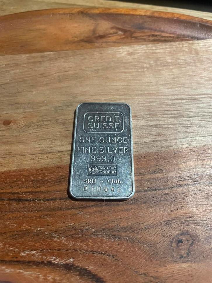 Zilverbaar credit suisse, Postzegels en Munten, Edelmetalen en Baren, Zilver, Verzenden
